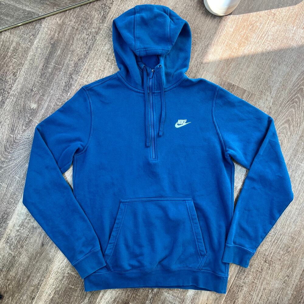 Nike Blue Half Zip Fleece Hooded Pullover Hoodie